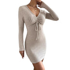 Damen Minikleid mit gerafftem V-Ausschnitt R&B