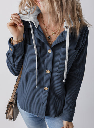 Damen lässige Oversized-Hemdjacke mit Kapuze und strukturiertem Stoff R&B