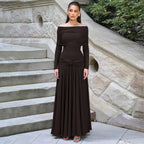 Damen Elegantes Langkleid mit gekreuztem Tailleneinsatz und schulterfreiem Ausschnitt R&B
