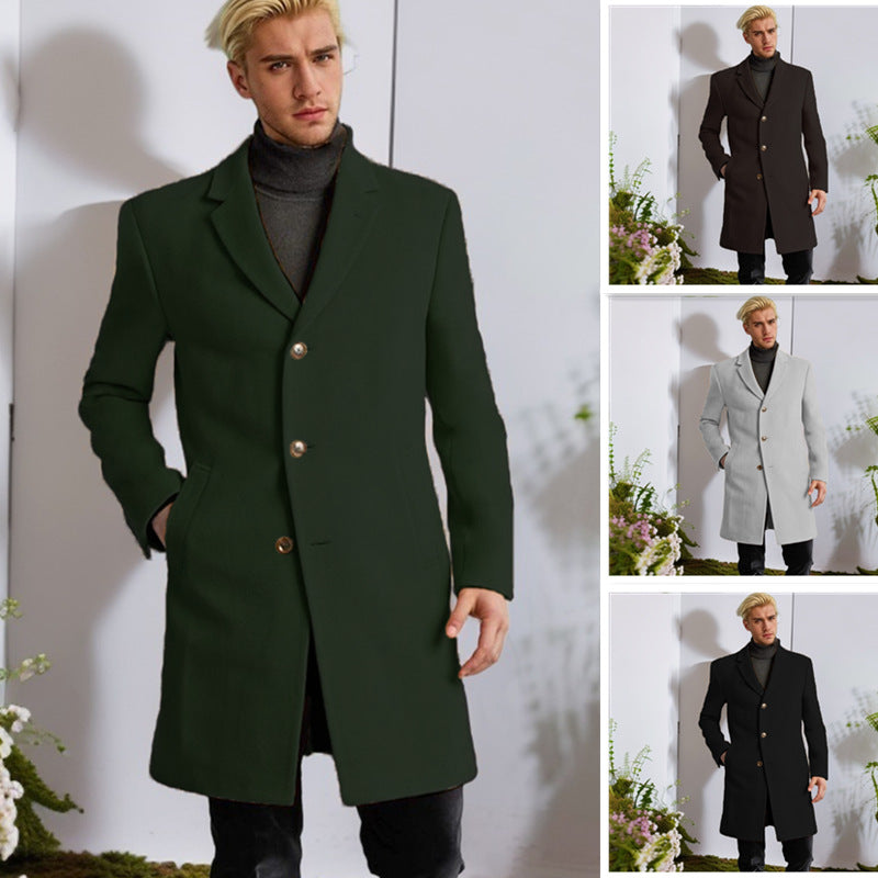 Herren eleganter Langmantel mit goldenen Knöpfen und klassischem Schnitt R&B