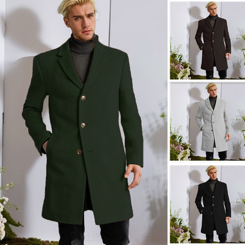 Herren eleganter Langmantel mit goldenen Knöpfen und klassischem Schnitt R&B