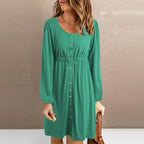 Damen Sommerliches Knopfkleid mit tailliertem Schnitt und langen Ärmeln R&B