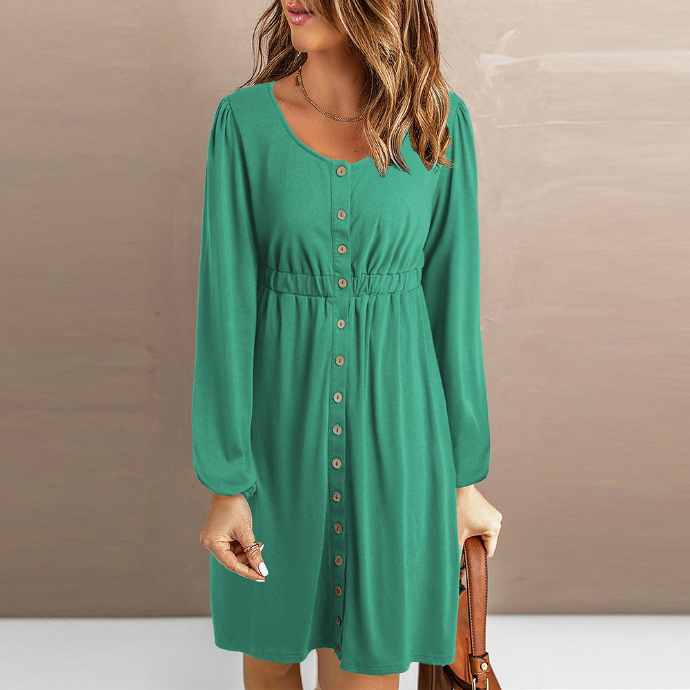Damen Sommerliches Knopfkleid mit tailliertem Schnitt und langen Ärmeln R&B