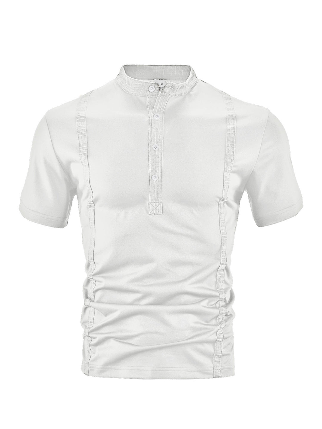 Herren nan Kurzarm-Stehkragenshirt mit verdeckter Knopfleiste, Zierpaspeln und figurbetonter Silhouette R&B
