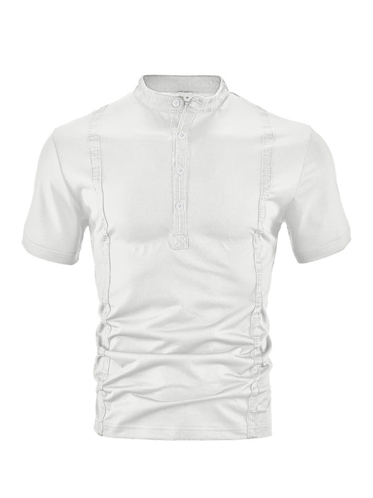 Herren nan Kurzarm-Stehkragenshirt mit verdeckter Knopfleiste, Zierpaspeln und figurbetonter Silhouette R&B