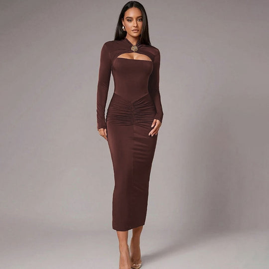 Damen Schulterfreies Kleid mit Raffungen und langem Arm R&B