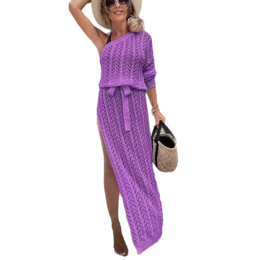 Damen Sommerliches Maxi-Kleid mit asymmetrischem Schnitt und lässigem Bindegürtel R&B