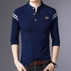 Herren Langarm-Henley-Shirt mit stylischen Kontraststreifen