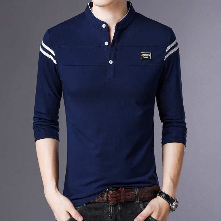 Herren Langarm-Henley-Shirt mit stylischen Kontraststreifen