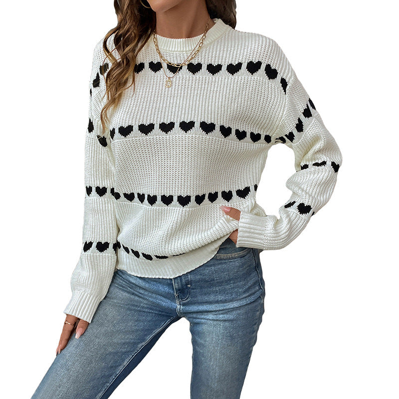 Damen Strickpullover mit Herzmuster und Rundhalsausschnitt R&B