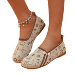 Damen Ballerinas mit modischem Ethno-Muster und dekorativen Perlen R&B