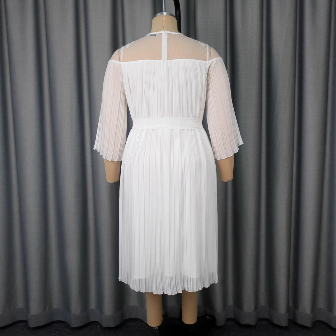 Damen festliches Faltenkleid mit Spitzenakzenten R&B