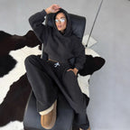 Damen Crop-Hoodie und Jogginghose Set R&B
