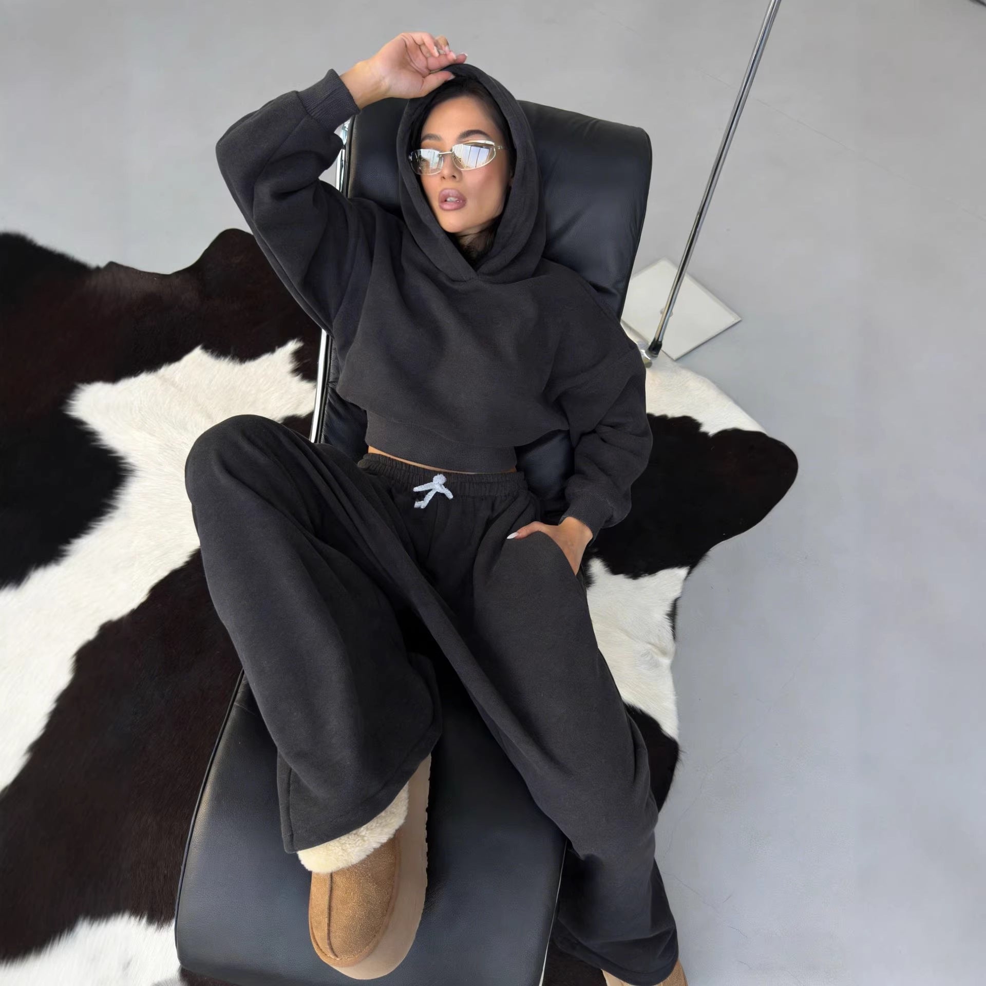 Damen Crop-Hoodie und Jogginghose Set R&B