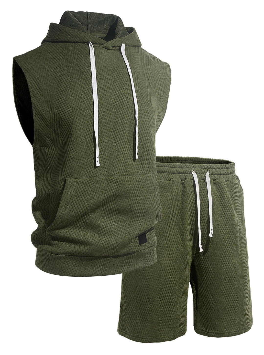 Herren nan ärmelloses Kapuzen-Lounge-Set aus strukturierter Baumwollmischung mit Kängurutasche und elastischer Freizeithose R&B