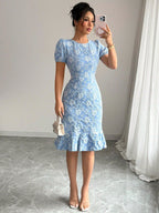Damen Elegantes Blumenkleid mit Rüschensaum R&B