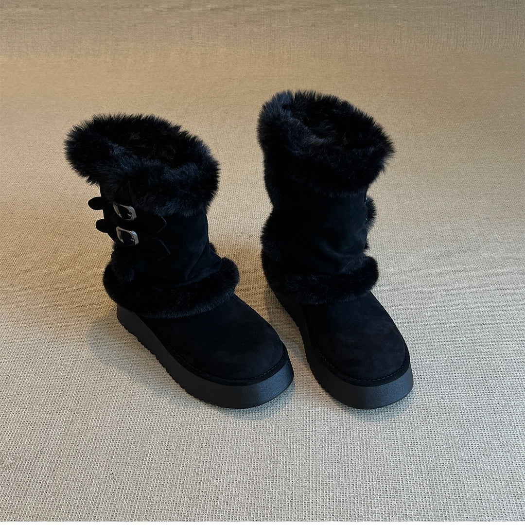 Damen kuschelige Winterstiefel mit modischer Fellverzierung R&B