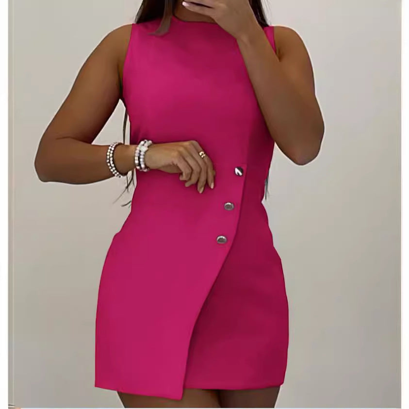 Damen Kurzkleid mit asymmetrischem Knopfdetail R&B