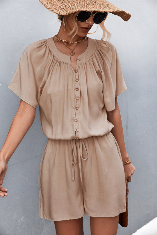 Damen Jumpsuit mit elastischem Bund und knopfverzierter Front R&B