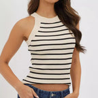 Damen elegantes halterloses Oberteil mit feinem Streifenmuster R&B