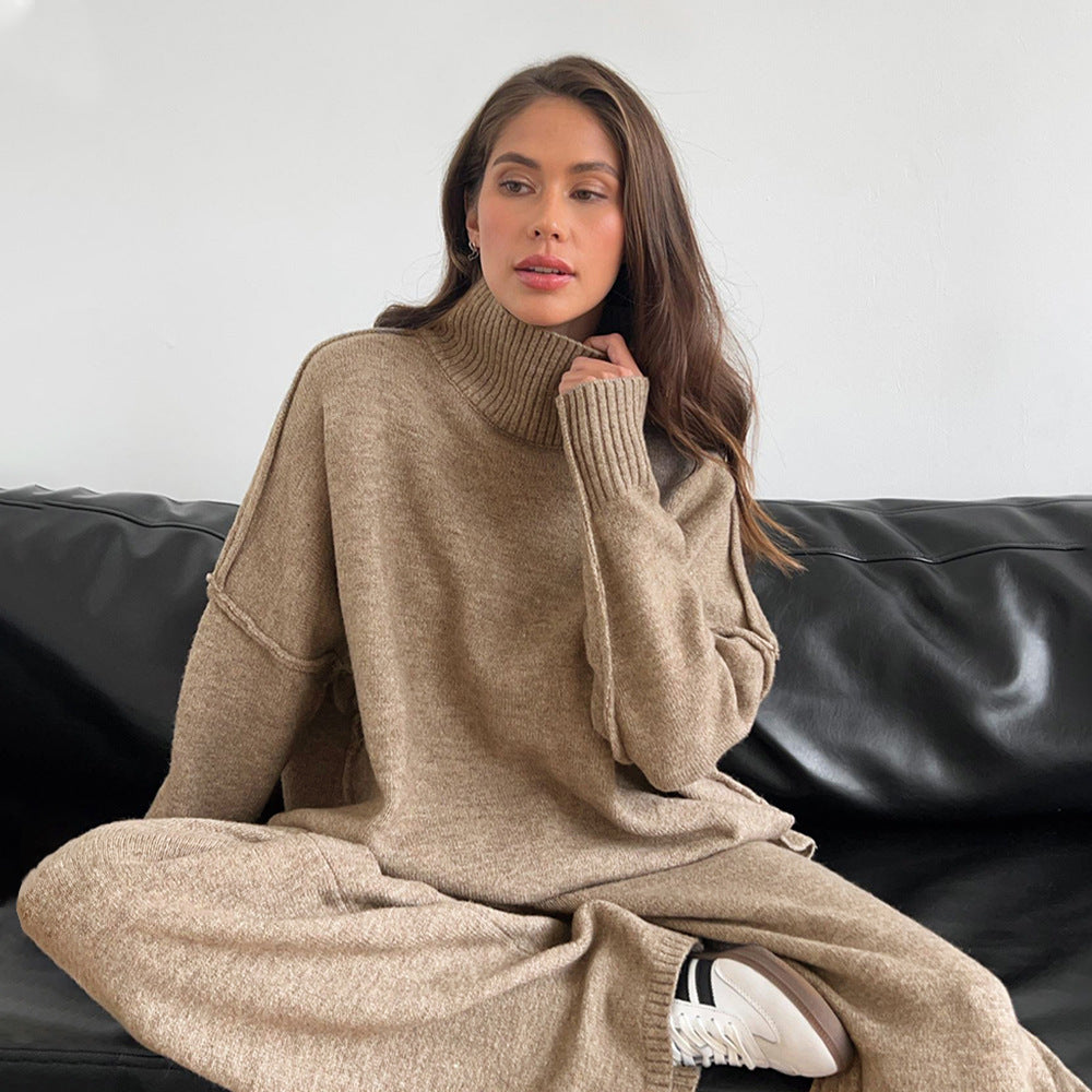 Damen Gemütliches Strick-Ensemble mit hohem Kragen R&B