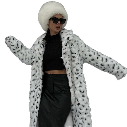 Damen luxuriöse Kunstfelljacke mit auffälligem Tiermotiv R&B