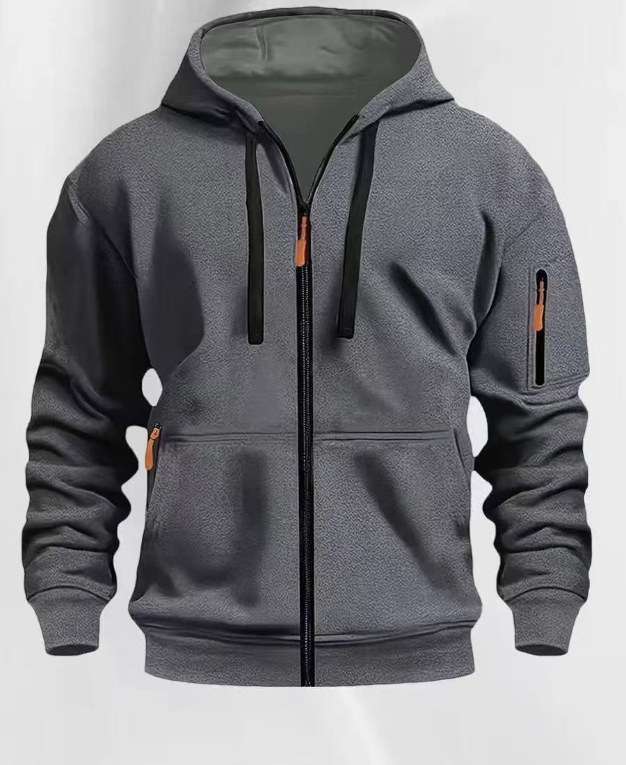 Herren nan funktionale Kapuzenjacke mit durchgehendem Reißverschluss, Ärmeltasche und elastischen Bündchen R&B
