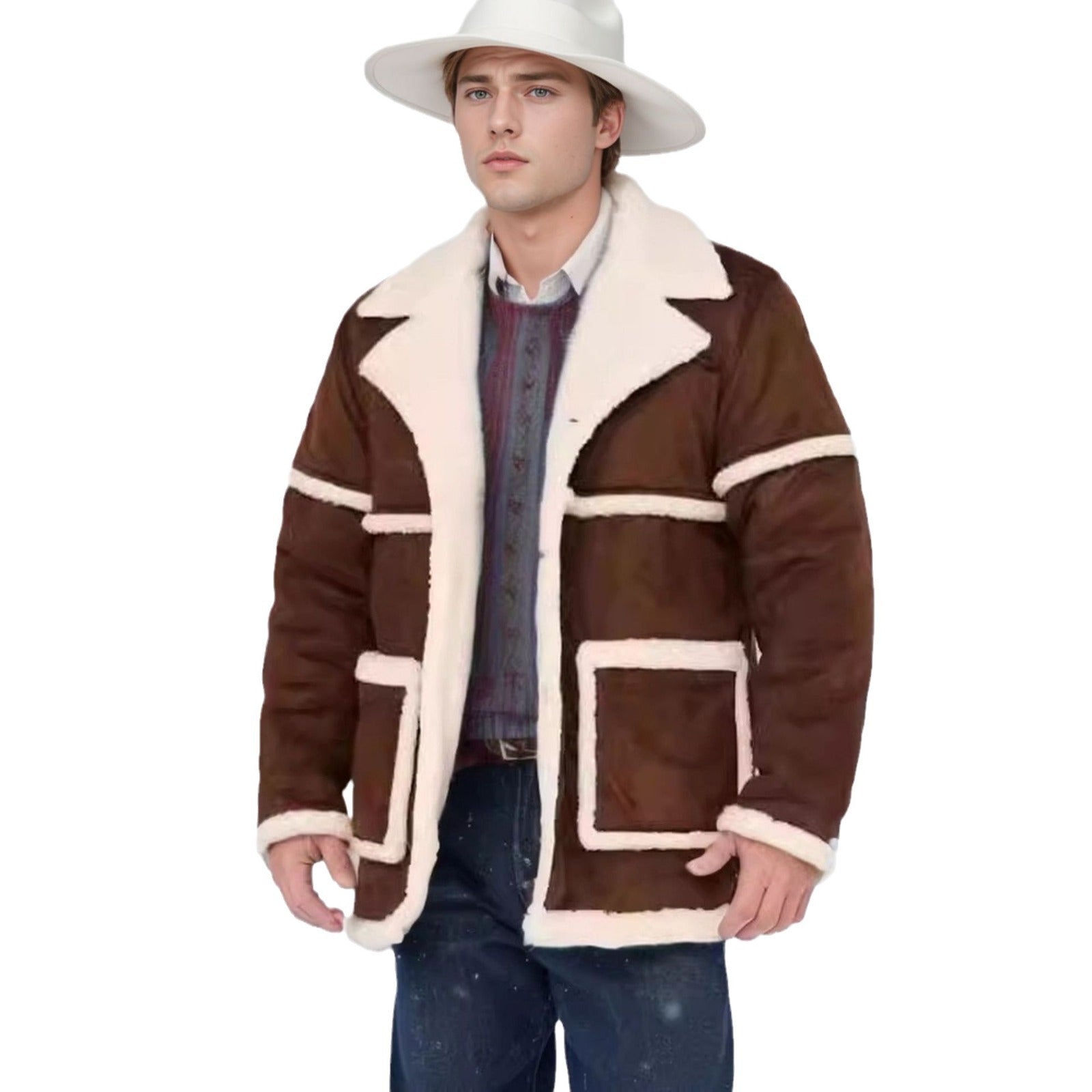 Herren Lammfelljacke mit breitem Revers