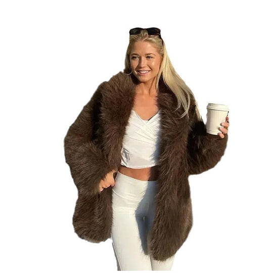 Damen Flauschige Felljacke mit weitem Schnitt R&B