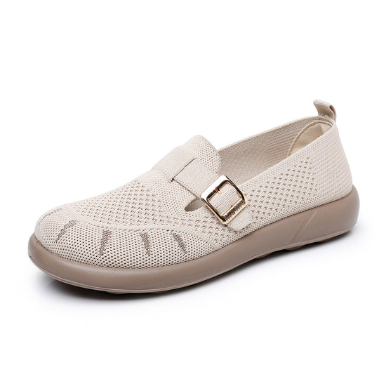 Damen Komfortable Slip-On Schuhe mit flexiblem Strickoberteil und modischem Schnallen-Detail R&B