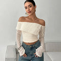 Damen Off-Shoulder Oberteil mit eleganten Rüschendetails und langen Ärmeln R&B