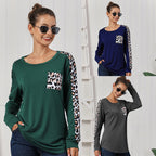 Damen Modischer Langarmshirt mit Leoparden-Applikationen R&B