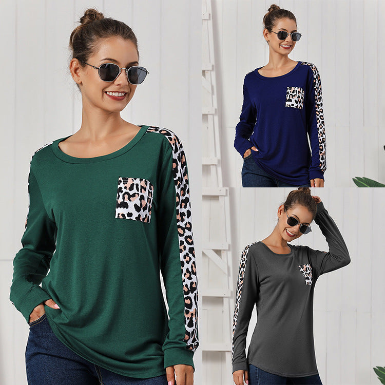 Damen Modischer Langarmshirt mit Leoparden-Applikationen R&B