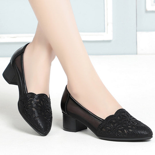 Damen Ballerinas mit filigranem Blumenmuster und transparenten Mesh-Einsätzen R&B