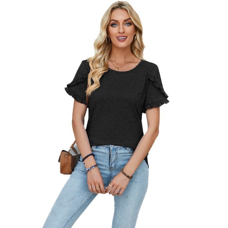 Damen lässiges T-Shirt mit Rüschendetails R&B
