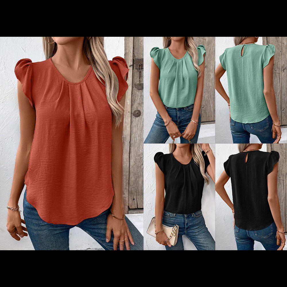 Damen Elegantes Oberteil mit Puffärmeln und V-Ausschnitt R&B