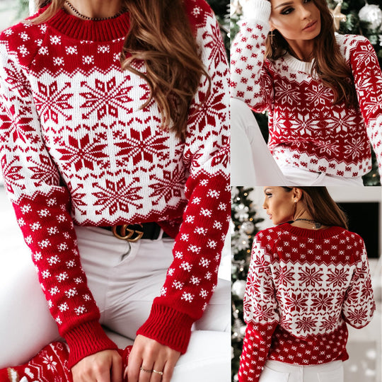 Damen Winterpullover mit festlichem Schneeflocken-Muster R&B