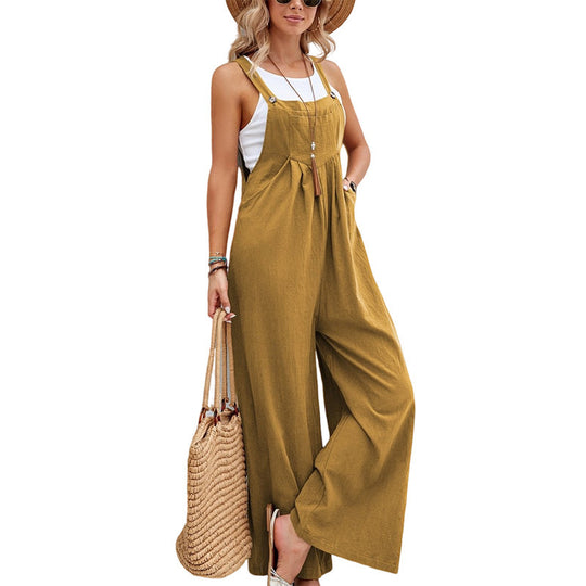 Damen Lässiger Jumpsuit mit weitem Bein und verstellbaren Trägern R&B