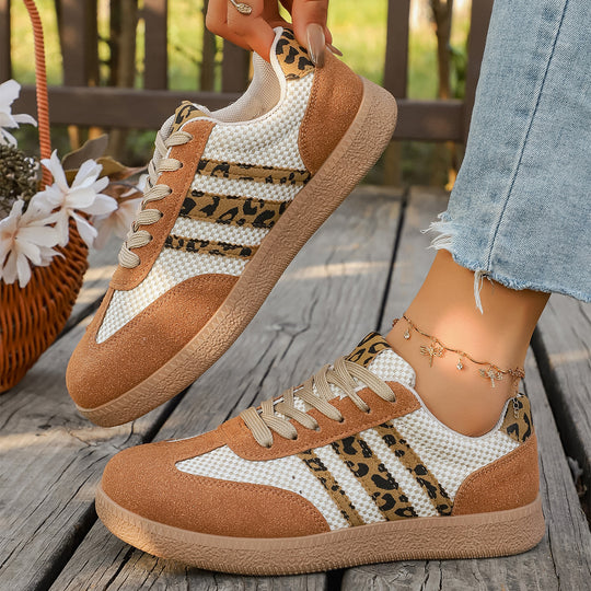 Damen Sneakers mit modischem Leopardenmuster und atmungsaktiver Obermaterialstruktur R&B