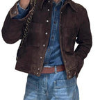 Damen Modische Wildlederjacke mit strukturiertem Design und praktischen Taschen R&B