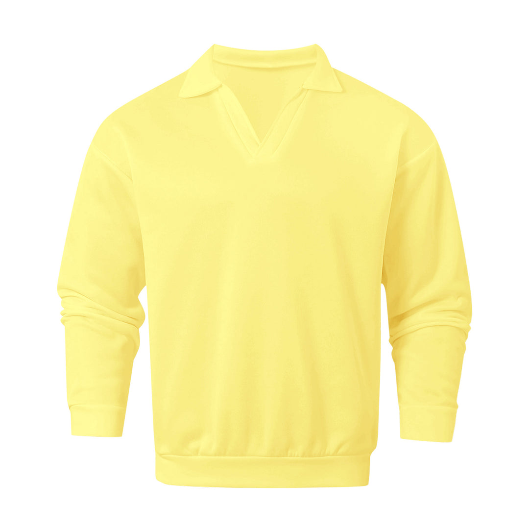 Unisex nan locker geschnittener V-Ausschnitt-Sweatpullover mit Hemdkragen aus Baumwollfleece R&B