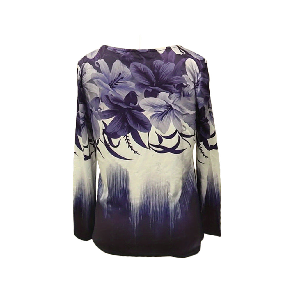 Damen Floral Druck Langarmtop mit Rundhalsausschnitt und seitlichem Schlitz R&B