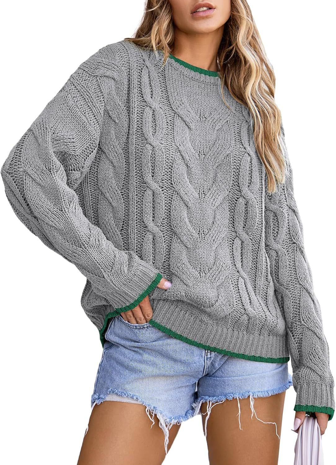 Damen Strickpullover mit grobem Zopfmuster R&B