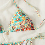 Damen Triangel-Bikini mit verspieltem Bindesystem und farbenfrohem Muster R&B