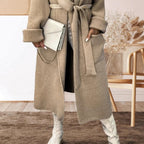 Damen Strickmantel mit Gürtel und breiten Revers R&B