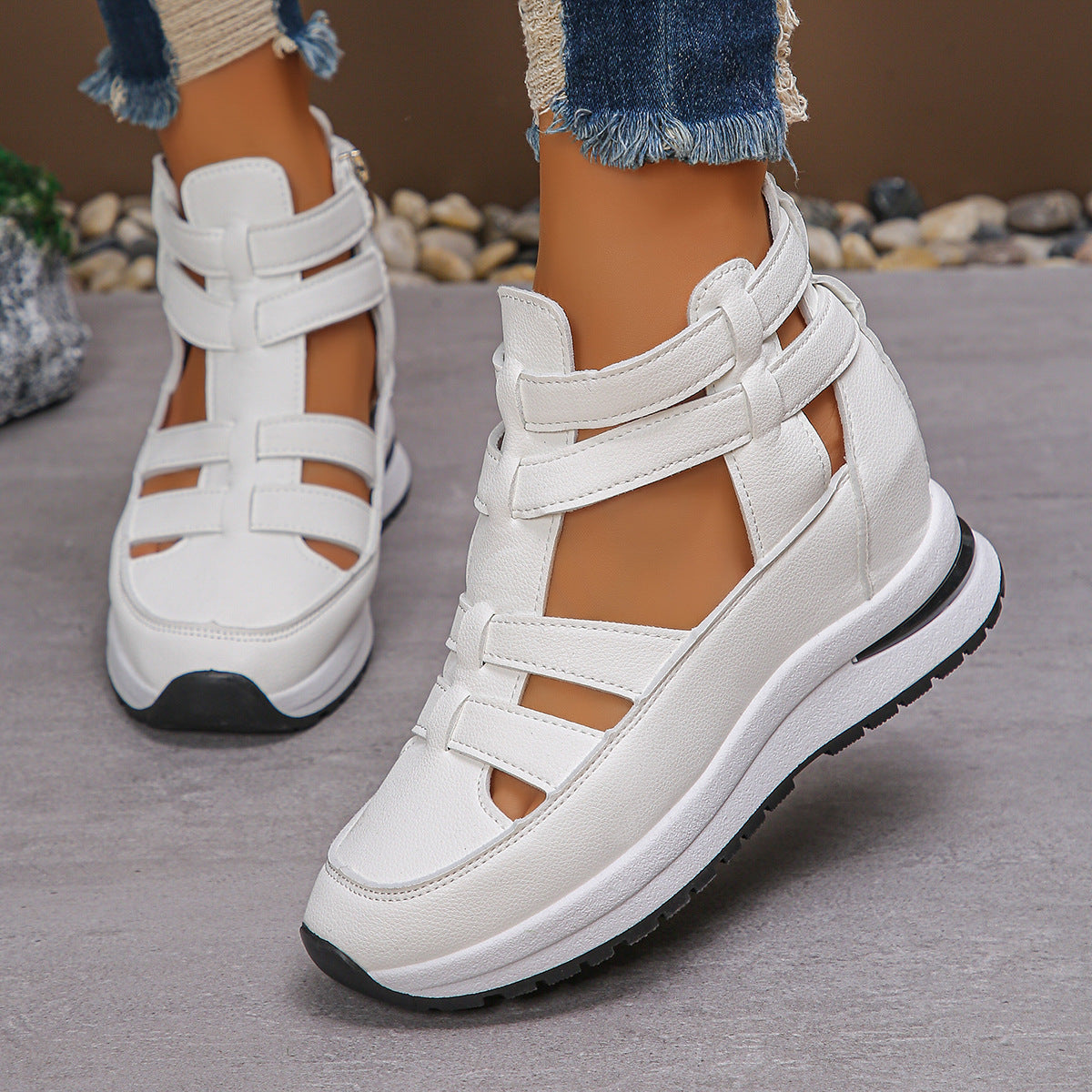 Damen Wedge-Sneaker mit verstellbaren Riemen und atmungsaktiver Sohle R&B