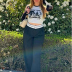 Damen Crop-Top mit kreativem Grafikdruck und sportlichem Design R&B