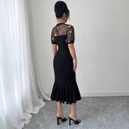 Damen Elegantes Kleid mit transparentem Spitzenoberteil und floralem Design R&B