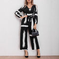 Damen Jumpsuit mit modernen Pinselstrich-Design und Gürtel R&B