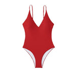 Damen Einteiliger Badeanzug mit tiefem V-Ausschnitt und feinem Rippdesign